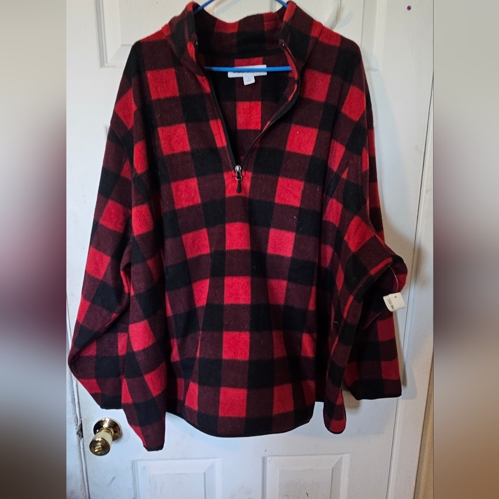Amazon Essentials Red and Black Plaid Pullover